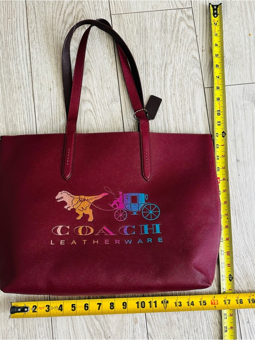 NEVER USED — Coach Deep Red Ombré
Highline Tote: Rainbow Rexy Dino and
Carriage - Picture 7 of 10